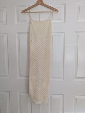 Suzy Shier Cream Crochet Midi Summer Dress Festival Y2K Mermaidcore Boho L/XL/2X